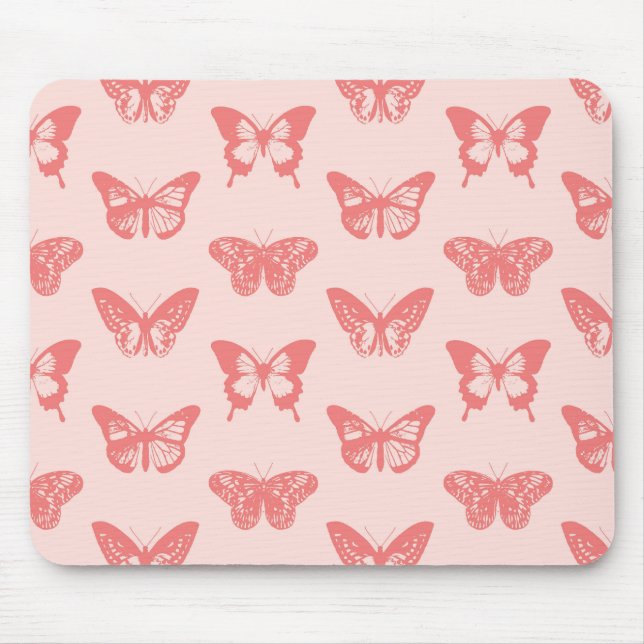 Butterfly sketch, coral pink mouse mat (Front)