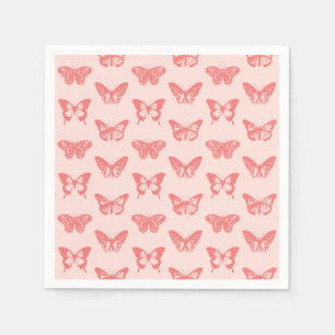 Butterfly sketch, coral pink napkin