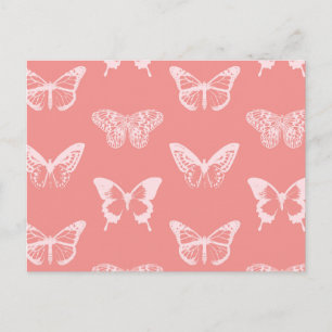 Butterfly sketch, coral pink postcard