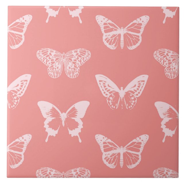 Butterfly sketch, coral pink tile (Front)