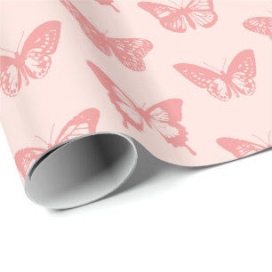 Butterfly sketch, coral pink wrapping paper