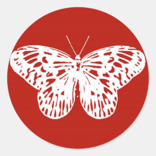 Butterfly sketch, deep red and white classic round sticker
