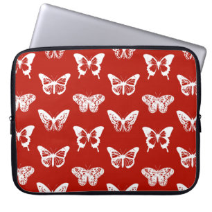Butterfly sketch, deep red and white laptop sleeve
