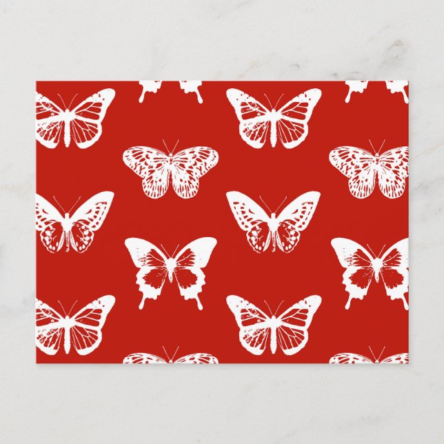 Butterfly sketch, deep red and white postcard (Front)