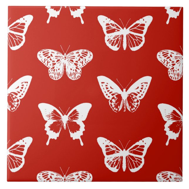 Butterfly sketch, deep red and white tile (Front)