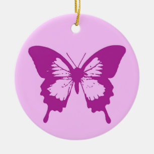 Butterfly sketch, ice pink & amethyst purple ceramic tree decoration