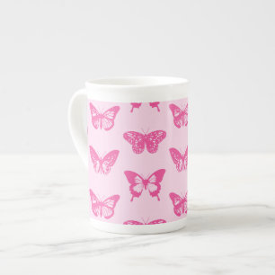 Butterfly sketch, light pink and fuchsia bone china mug