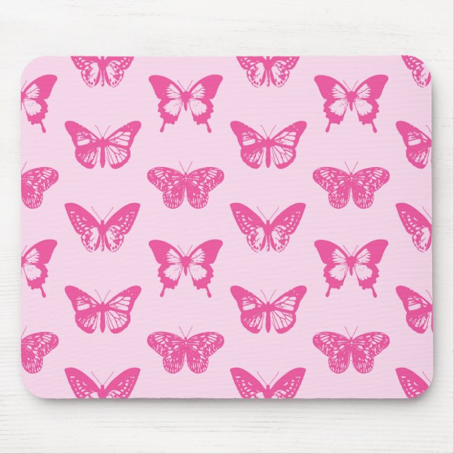 Butterfly sketch, light pink and fuchsia mouse mat (Front)