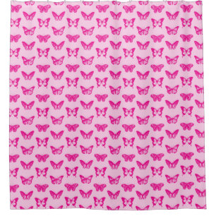 Butterfly sketch, light pink and fuchsia shower curtain