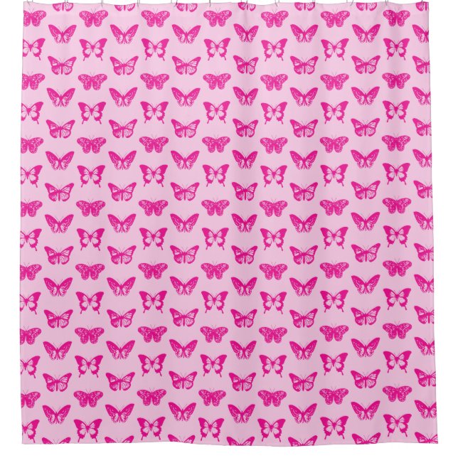 Butterfly sketch, light pink and fuchsia shower curtain (Front)