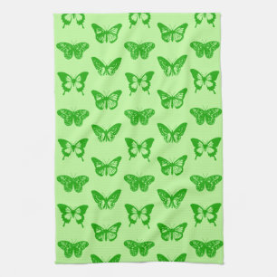Butterfly Sketch, Lime and Emerald Green  Tea Towel