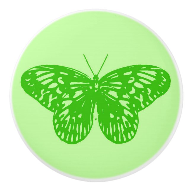 Butterfly sketch, lime green ceramic knob (Front)