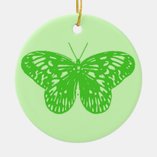 Butterfly sketch, lime green ceramic tree decoration