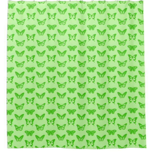 Butterfly sketch,  lime green shower curtain (Front)