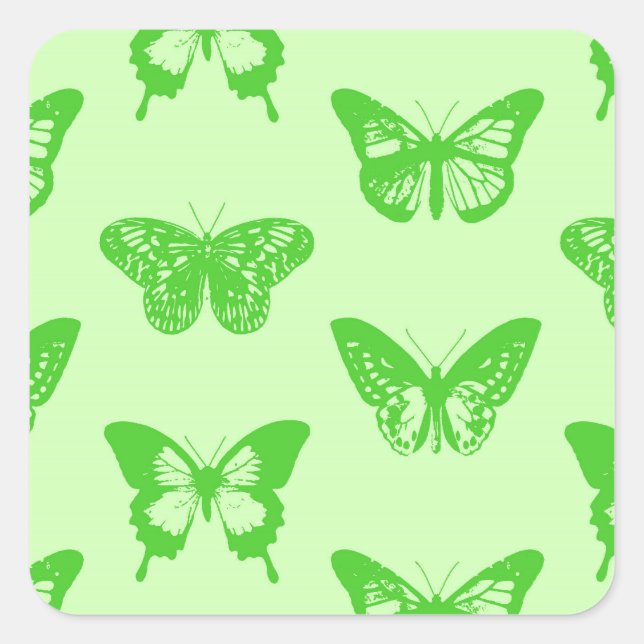 Butterfly sketch,  lime green square sticker (Front)