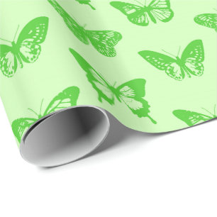 Butterfly sketch, lime green wrapping paper