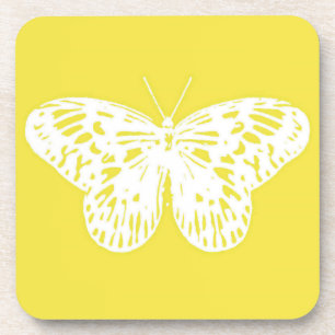 Butterfly sketch, mustard gold and white coaster
