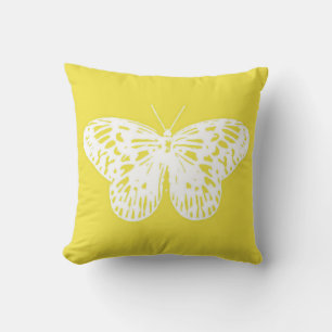 Butterfly sketch, mustard gold and white cushion