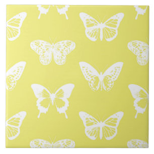 Butterfly sketch, mustard gold and white tile