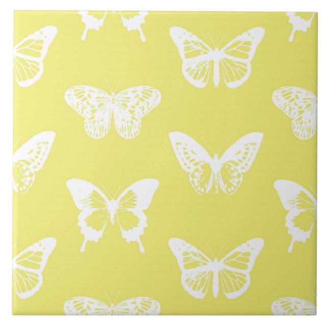 Butterfly sketch, mustard gold and white tile (Front)