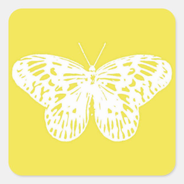 Butterfly sketch, mustard yellow and white square sticker (Front)
