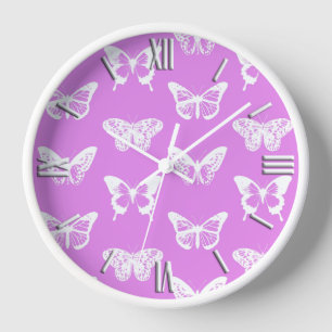 Butterfly sketch, orchid and white clock