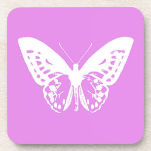 Butterfly sketch, orchid and white coaster