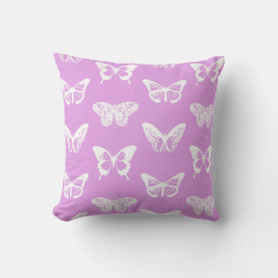 Butterfly sketch, orchid and white cushion