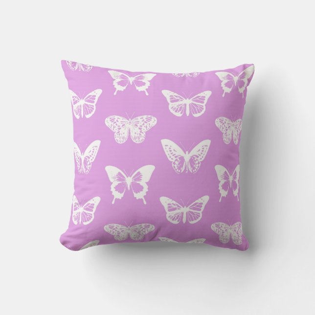 Butterfly sketch, orchid and white cushion (Front)