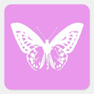 Butterfly sketch, orchid and white square sticker