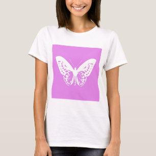 Butterfly sketch, orchid and white T-Shirt