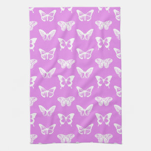 Butterfly sketch, orchid and white tea towel
