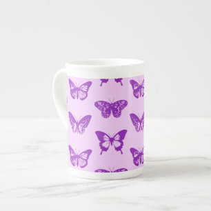 Butterfly sketch, orchid pink and violet bone china mug