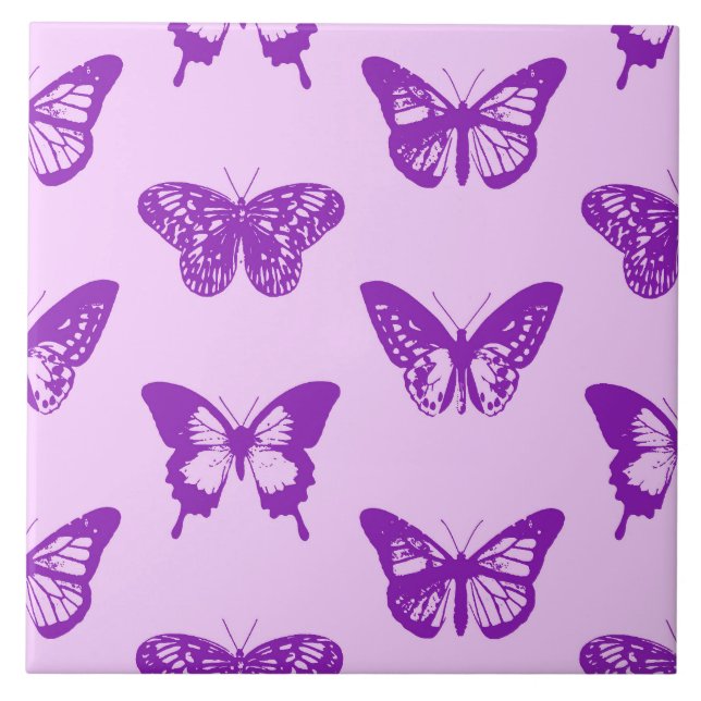 Butterfly sketch, orchid pink and violet tile (Front)
