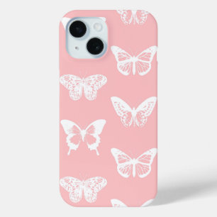 Butterfly sketch, shell pink and white iPhone 15 case