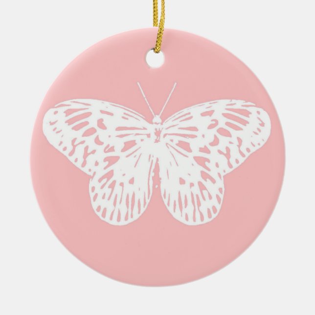 Butterfly sketch, shell pink and white ceramic tree decoration (Front)