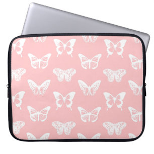 Butterfly sketch, shell pink and white laptop sleeve
