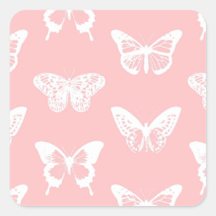 Butterfly sketch, shell pink and white square sticker