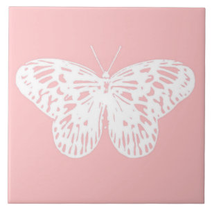 Butterfly sketch, shell pink and white tile