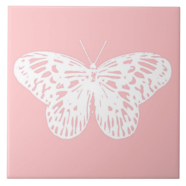 Butterfly sketch, shell pink and white tile (Front)