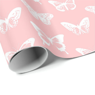 Butterfly sketch, shell pink and white wrapping paper