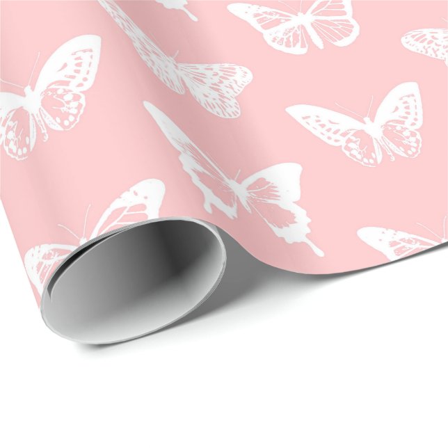 Butterfly sketch, shell pink and white wrapping paper (Roll Corner)