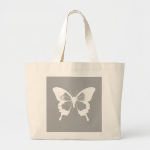 Butterfly sketch, silver grey and white large tote bag