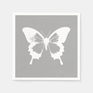 Butterfly sketch, silver grey and white napkin