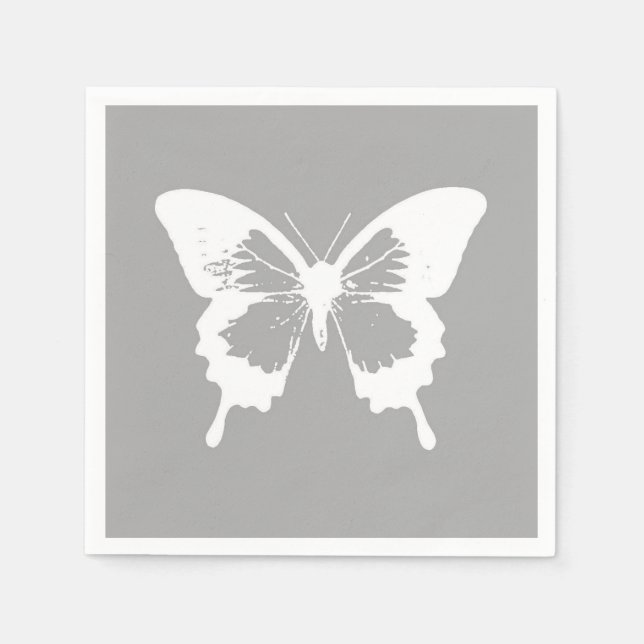 Butterfly sketch, silver grey and white napkin (Front)