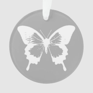 Butterfly sketch, silver grey and white ornament