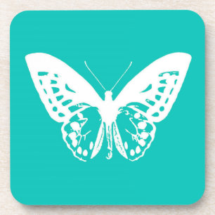 Butterfly sketch, turquoise and white coaster