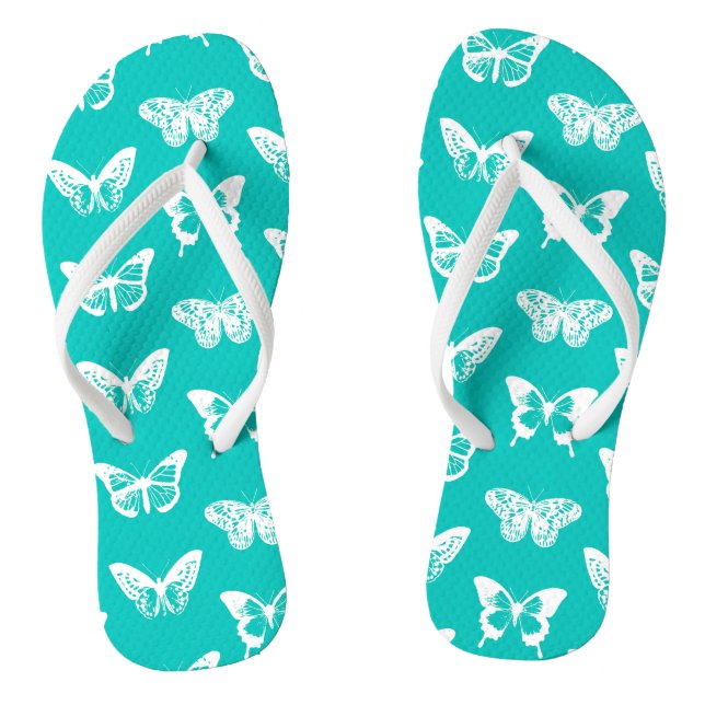 Butterfly sketch, turquoise and white flip flops (Footbed)