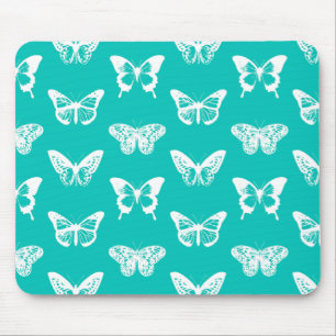 Butterfly sketch, turquoise and white mouse mat