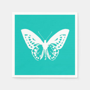 Butterfly sketch, turquoise and white napkin